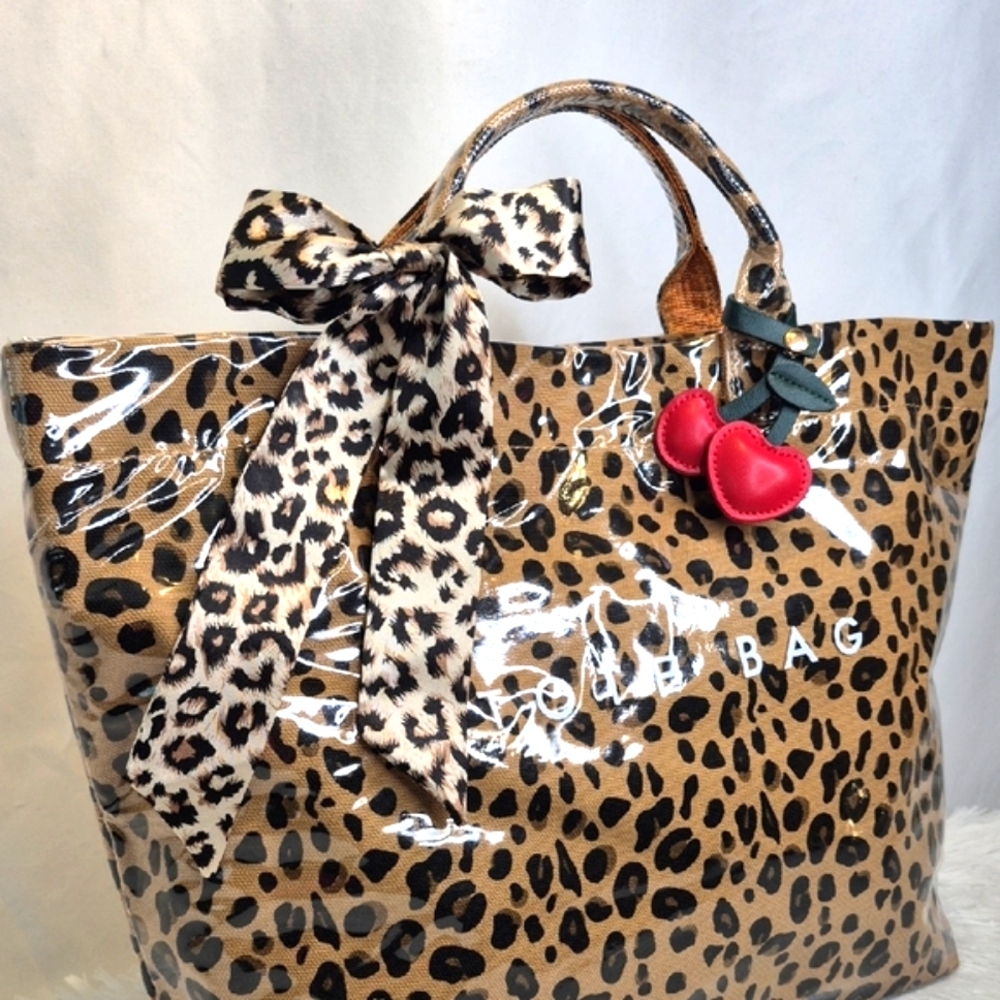 Leopard Print Tote Bag with Bow Accent - Picture 8 of 17